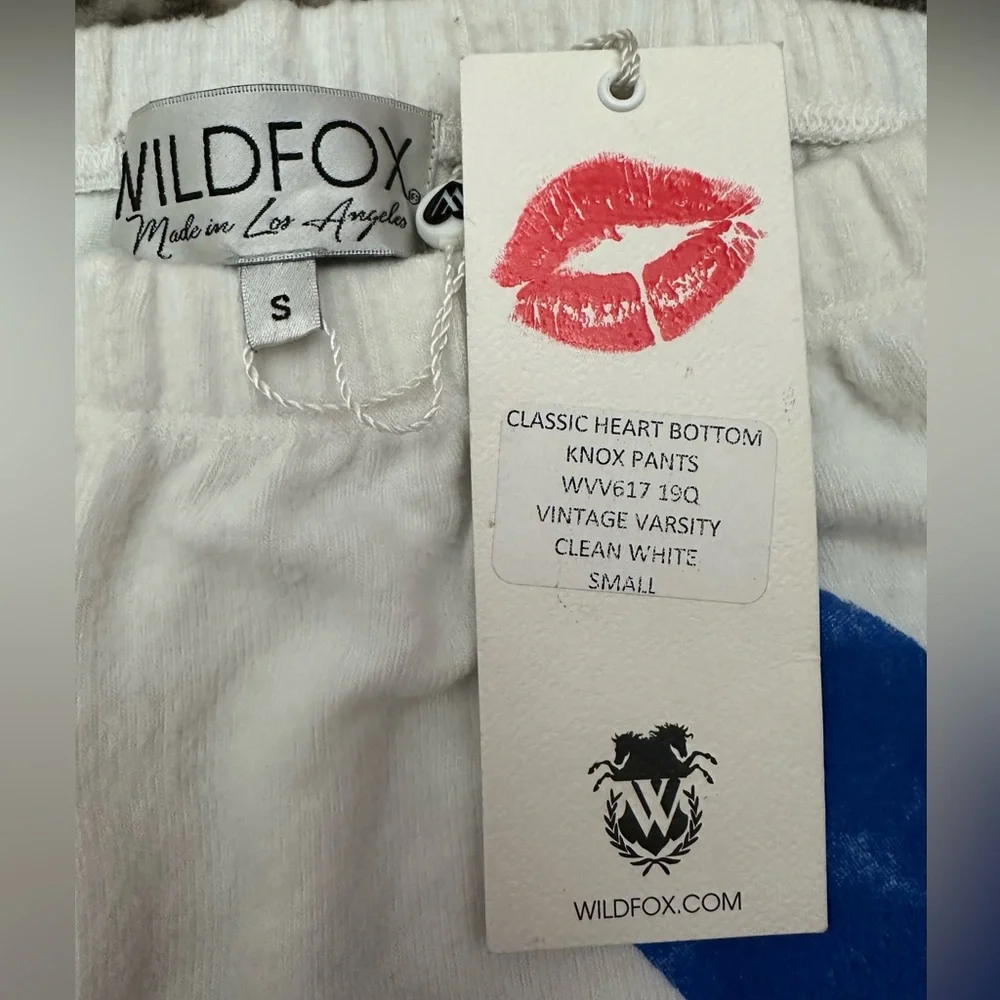 Wildfox Classic Heart Bottom Knox Pants Vintage Varsity Clean White Size Small